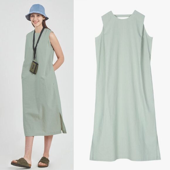 Nau Hera Dress II Mint Blue 100% Hemp Maxi Sundress Side Slit Pockets Medium - Picture 1 of 10